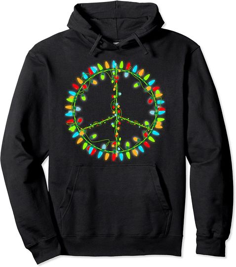 Discover Christmas Lights Peace Sign Retro Hippie Happy Holidays Pullover Hoodie