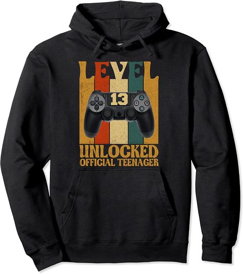 Discover Level 13 Unlocked OFFICIAL TEENAGER Funny Gamer Pullover Hoodie