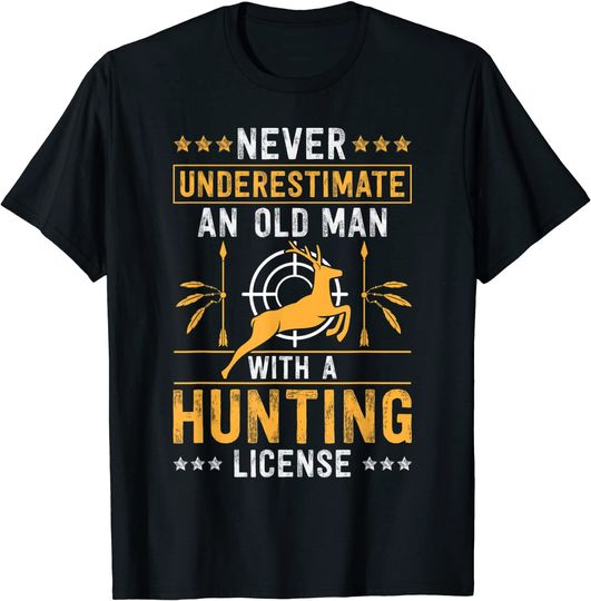 Discover Mens Never underestimate an old man with a hunting license T-Shirt