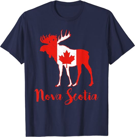 Discover Distressed Visit Canada Nova Scotia Maple Leaf Moose T-Shirt