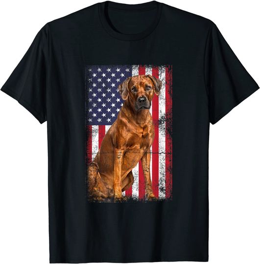 Discover Rhodesian Ridgeback Dog American Flag Vintage T Shirt