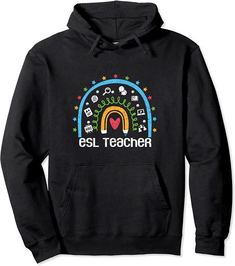 Discover ESL Teacher Rainbow Back To School English Second Language Pullover Hoodie