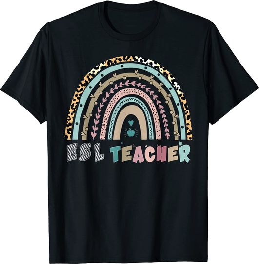 Discover ESL Teacher Rainbow Leopard Back to School Teachers Students T-Shirt