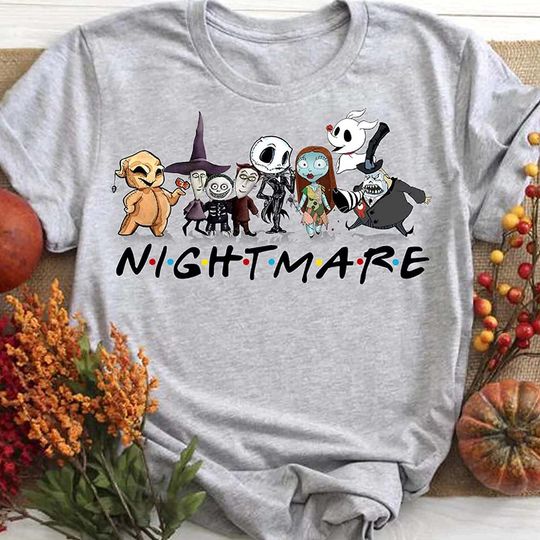 Discover Jack And Sally With Friends Halloween Party Nightmare Before Christmas Characters T-Shirt