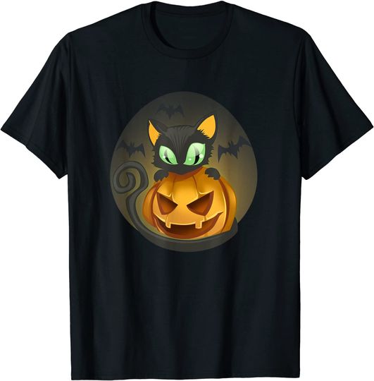 Discover Bats Black Cat Pumpkin Jack O Lantern Halloween T-Shirt