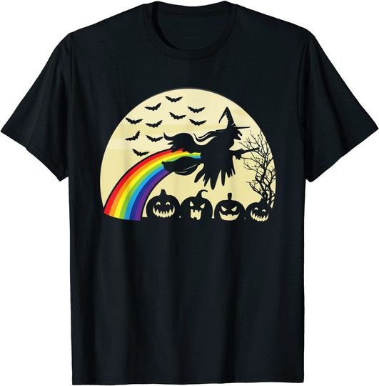 Discover Halloween Witch Rainbow Witch Broom Lesbian Witch Pride T-Shirt