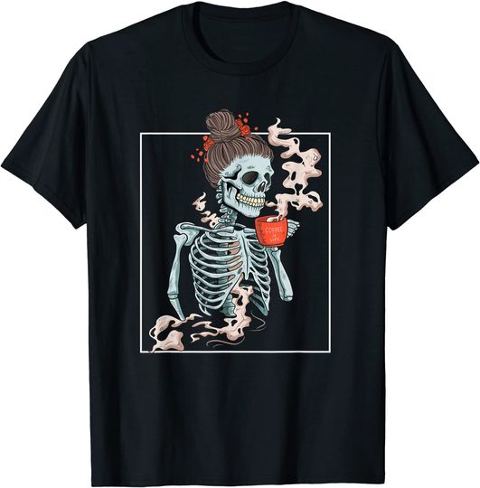 Discover Coffee Skeleton Dead Vintage Distressed Drinking Skull T-Shirt