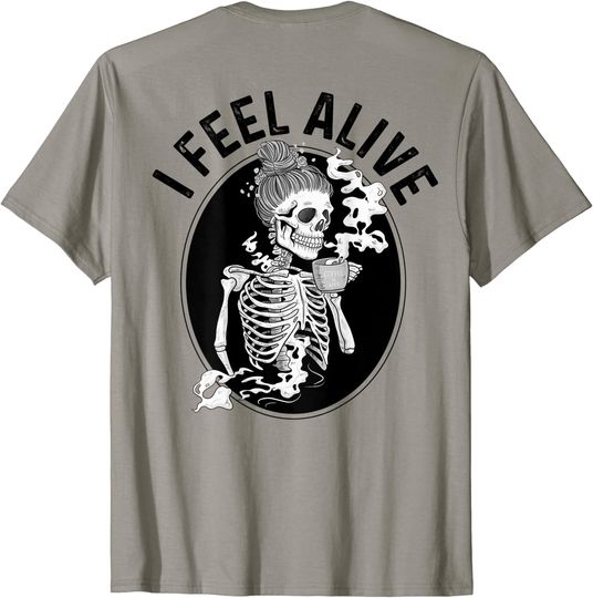 Discover Coffee Drinking Skeleton Staying Alive Coffee Addict T-Shirt