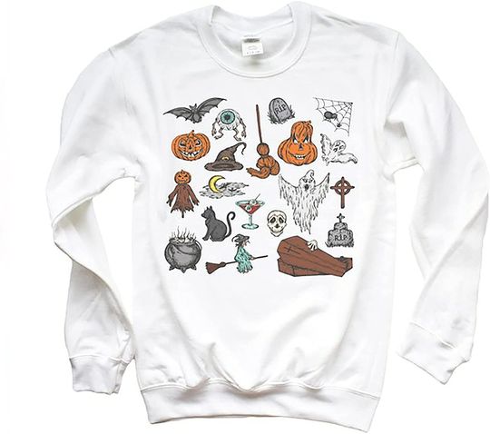 Discover Halloween Vintage Little Things Doodles Witch Pumpkin Sweatshirt