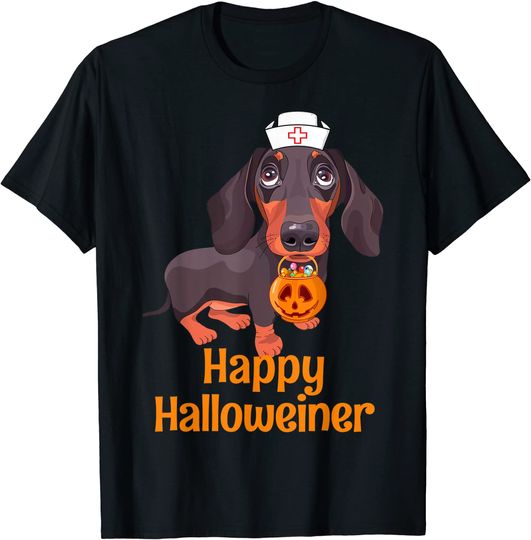 Discover Halloween Nurse Dachshund Happy Halloweiner T-Shirt