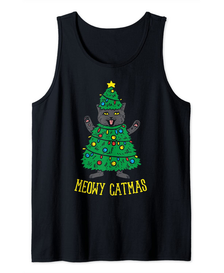 Discover Meowy Catmas Black Cat Christmas Tree Funny Cat Owner Gift Tank Top