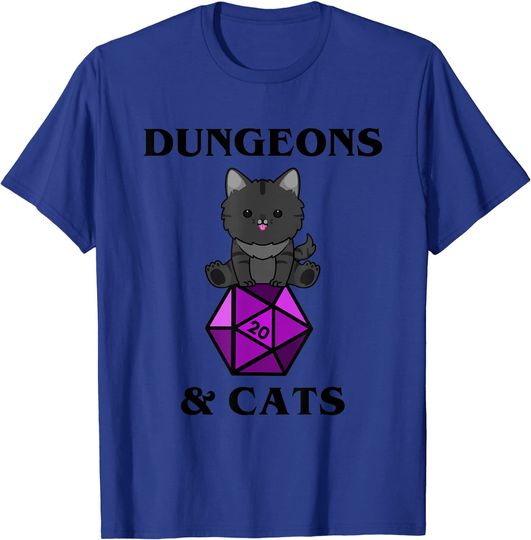 Discover Dungeons And Cats Nerdy Cat Dragon D20 T-Shirt
