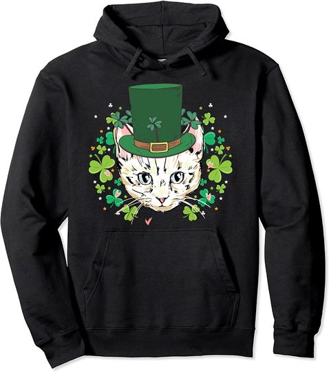 Discover Funny St. Patrick's Day Cat Silhouette Shamrock - St. Paddys Pullover Hoodie