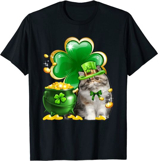 Discover Persian Cat Shamrock Irish Saint St Patrick Day T-Shirt