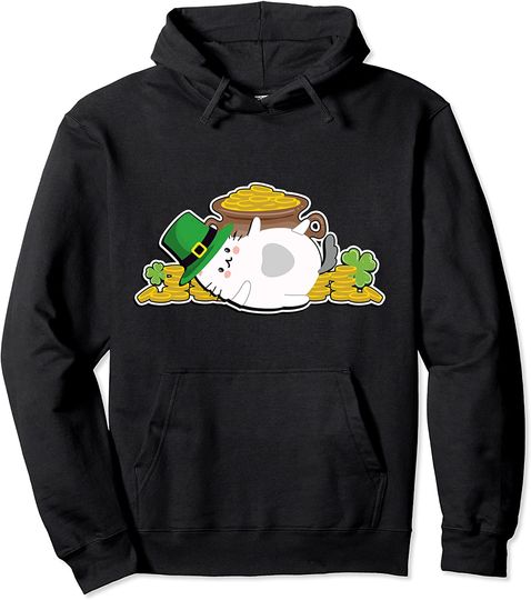 Discover St. Patrick's Day Cat Silhouette Shamrock Pullover Hoodie