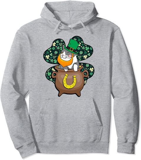 Discover St. Patrick's Day Cat Silhouette Shamrock St. Paddys Pullover Hoodie
