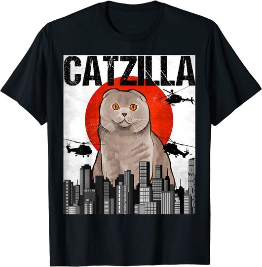 Discover Vintage Japanese Catzilla Scottish Fold Cat T-Shirt