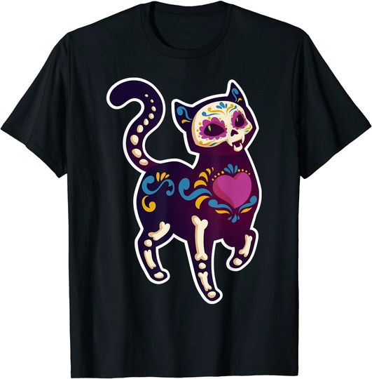 Discover Cute Day Of The Dead Mexico Calavera Sugar Skull Cat Moon T-Shirt
