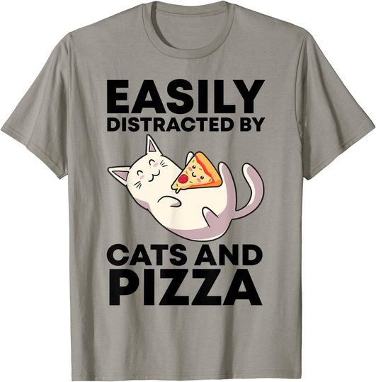 Discover Easily Distracted By Cats And Pizza Kawaii Cat T-Shirt
