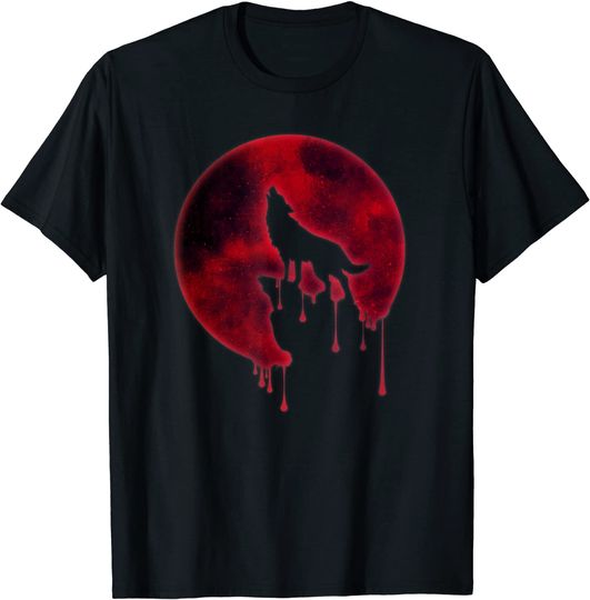 Discover Full Moon Howling Wolf Galaxy Blood Moon Eclipse T-Shirt