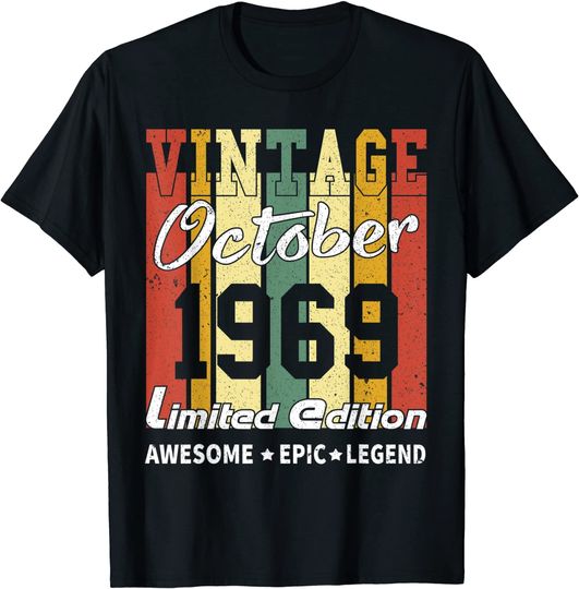 Discover Vintage Limited Edition Birthday Decoration October 1969 T-Shirt