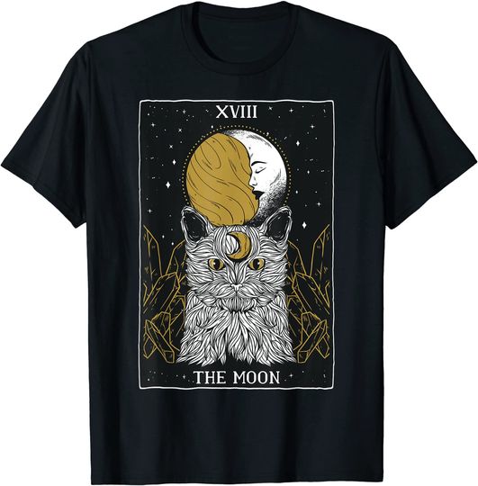 Discover The Moon and Cat Tarot Card Occult Goth T-Shirt