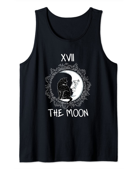 Discover Tarot Card Crescent Moon And Cat Graphic Jersey Tank Top