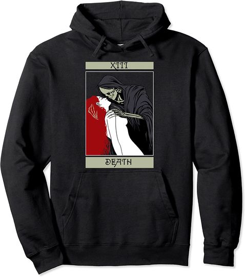 Discover Blackcraft Vintage Death the Grim Reaper Kiss Tarot Card Pullover Hoodie