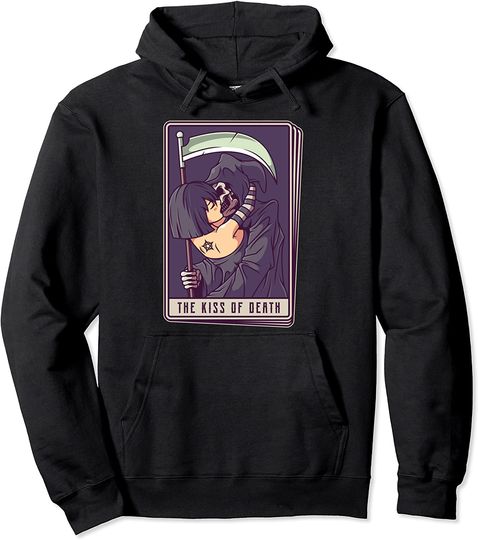 Discover Blackcraft Vintage Death the Grim Reaper Kiss Tarot Card Pullover Hoodie