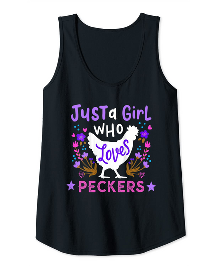 Discover Just a Girl Who Loves Peckers Funny Chicken Meme Tank Top