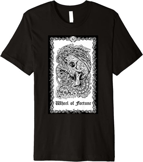 Discover Tarot Card Shirt Wheel of Fortune Skull Goth Magic Occult Premium T-Shirt