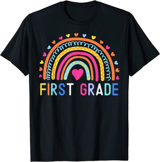 Discover First Grade Teacher Rainbow T-Shirt