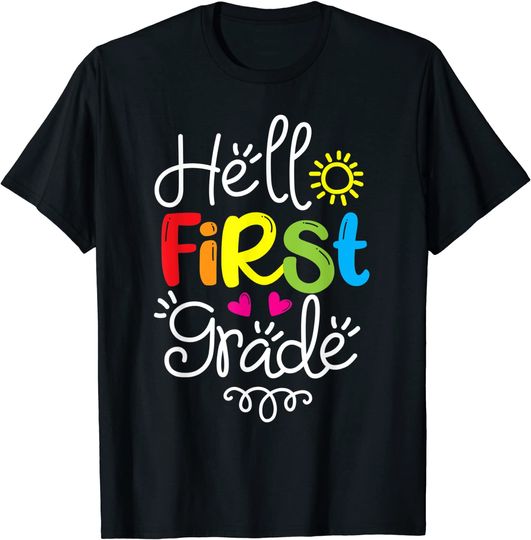 Discover Hello First Grade Teacher Funny T-Shirt