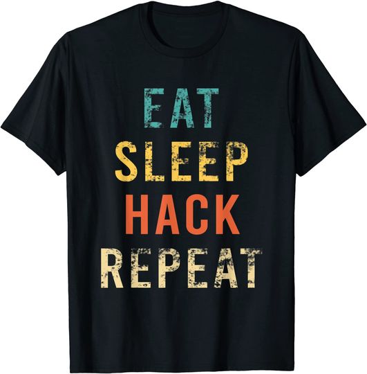 Discover Retro Eat Sleep Hack Repeat Ethical Hacker T-Shirt
