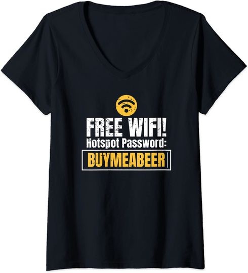 Discover Free Wifi Password Buy Me A Beer Alcohol Humor V-Neck T-Shirt