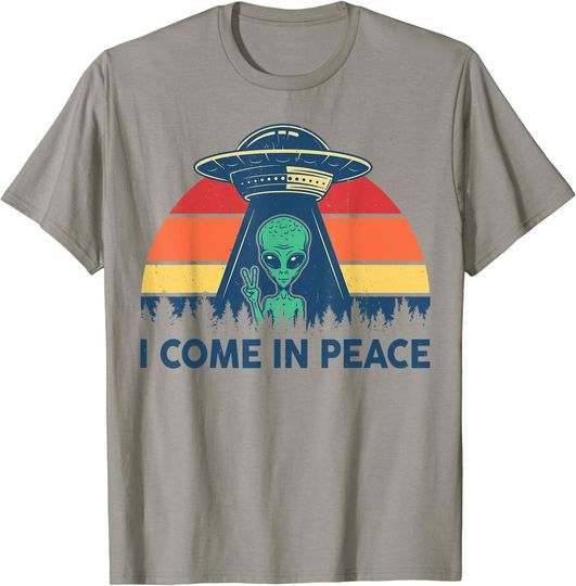 Discover I Come In Peace Green Alien UFO Retro Extraterrestrial T-Shirt
