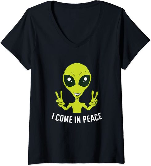 Discover Alien I Come In Peace Space Rave EDM Music V-Neck T-Shirt