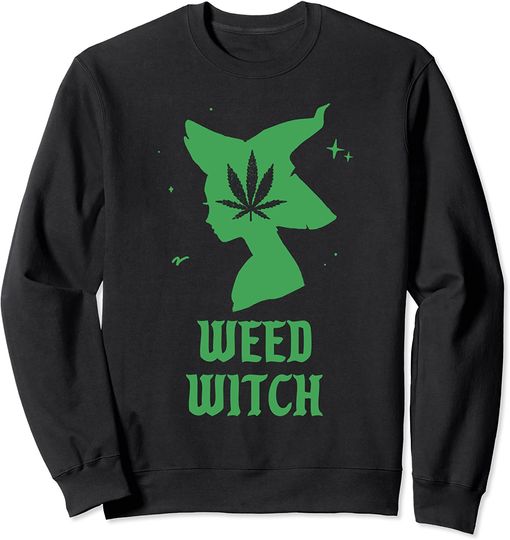 Discover Weed Witch Spooky Vibes Marijuana Halloween Sweatshirt