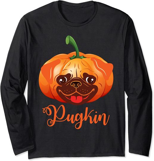 Discover Halloween Fall Pugkin Pug Dog Pumpkin, Thanksgiving Pug Long Sleeve