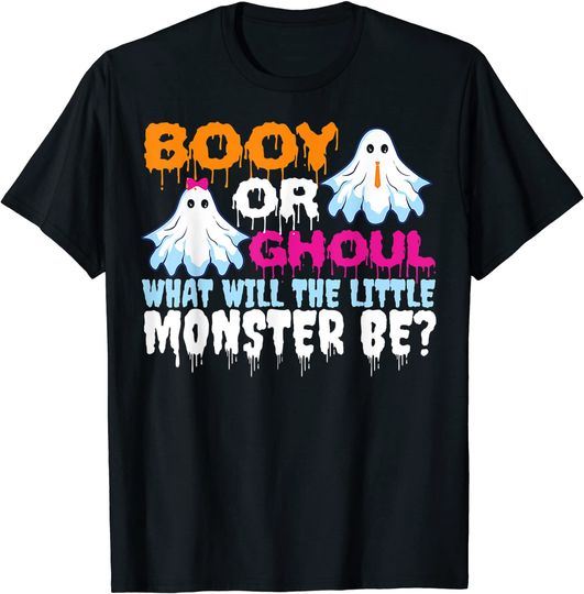 Discover Halloween Booy Or Ghoul Ghost Monster Gender Reveal T-Shirt