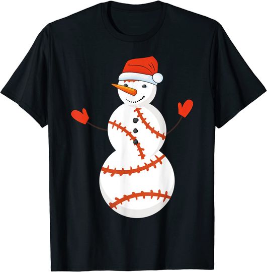 Discover Baseball Snowmen Christmas T-Shirt