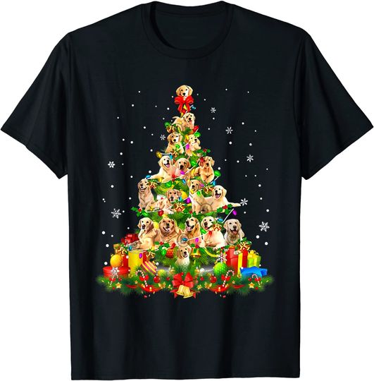 Discover Dog Lover Golden Retriever Christmas Tree Xmas Party T-Shirt