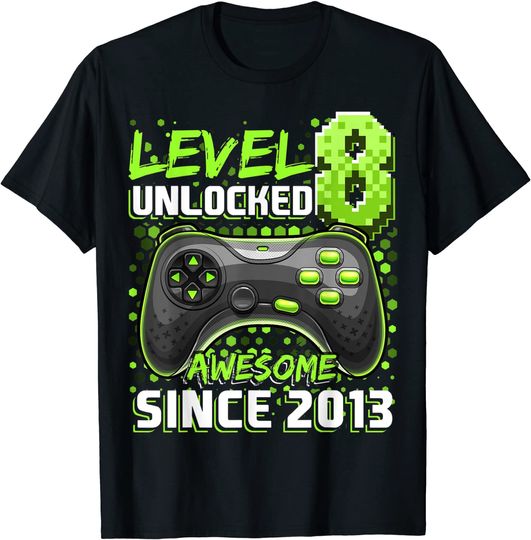 Discover Level 8 Unlocked Awesome 2013 Video Game 8th Birthday Gift T-Shirt