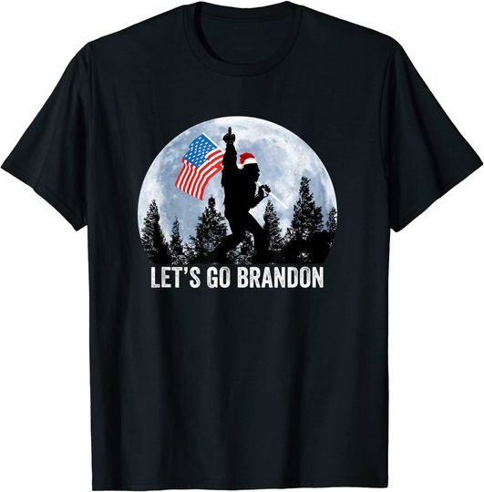 Discover Lets Go Brandon Christmas Bigfoot Middle Finger America Flag T-Shirt