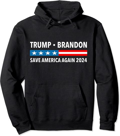 Discover Trump Brandon 2024 Save America Again US Flag Patriotic Men Pullover Hoodie
