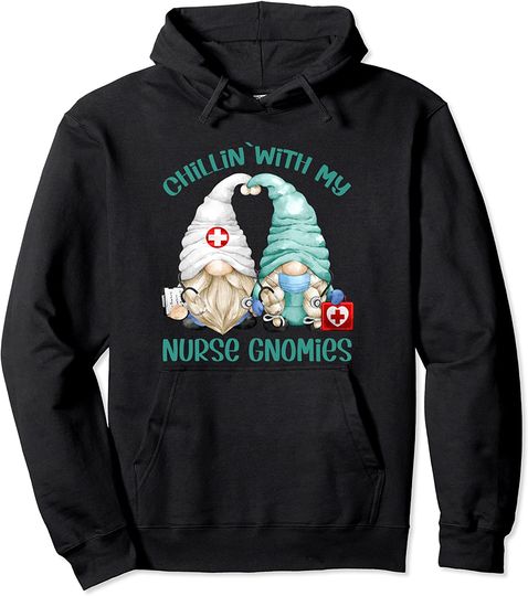 Discover Gnome Nurse Design For Women - Chillin With My Nurse Gnomies Pullover Hoodie