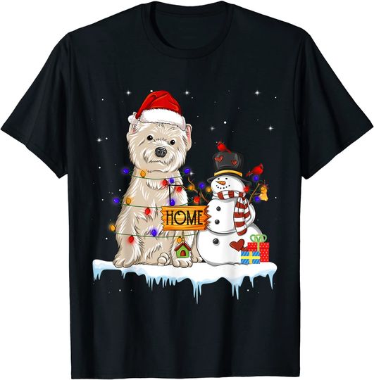 Discover Funny West Highland White Terrier Dog Wearing Christmas Hat T-Shirt