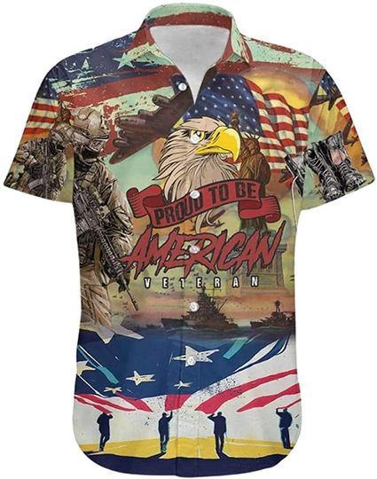 Discover Proud to Be American Veteran Patriot Eagle US Flag Hawaiian Shirt