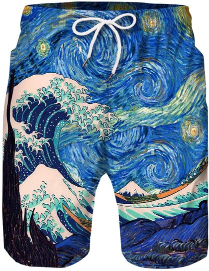 Discover Swim Trunks 3D Hawaiian Print Elastic Waist Board Shorts Beach Swimwear
