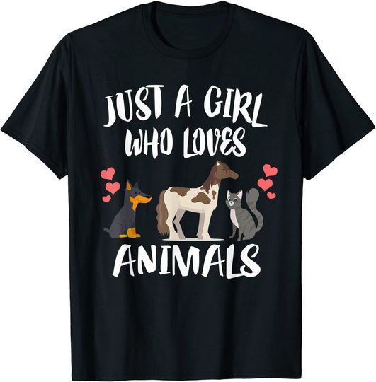 Discover Just A Girl Who Loves Animals Dog Cat Horse T-Shirt